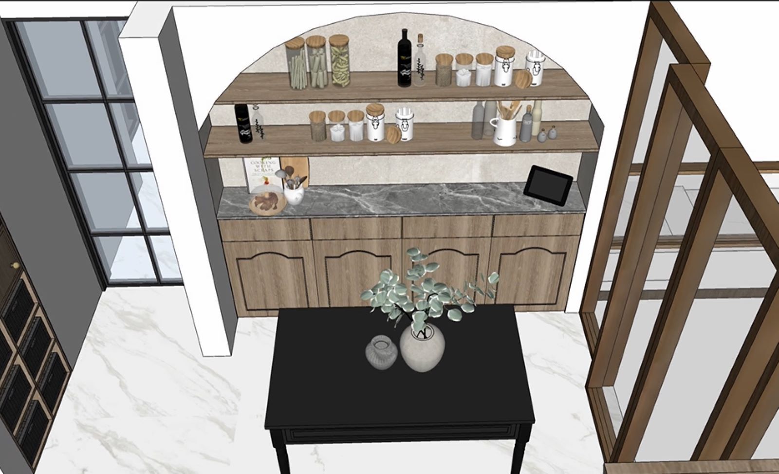 Modelo do SketchUp, fotografias e documentação de armazenamento integrado personalizado. Imagens de cortesia do Studio Maison & Co.